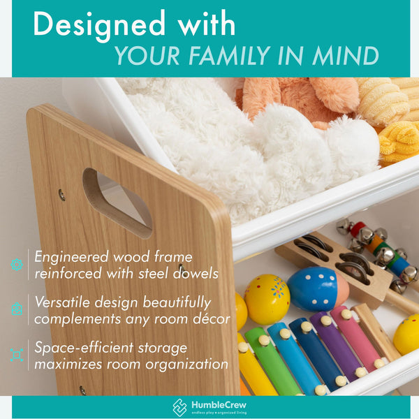 Humble Crew Journey Wooden Toy Storage Organiser for Children, with 9 BPA Free Plastic Removeable Storage Bins, Ideal for Storing Toys, Games, Books