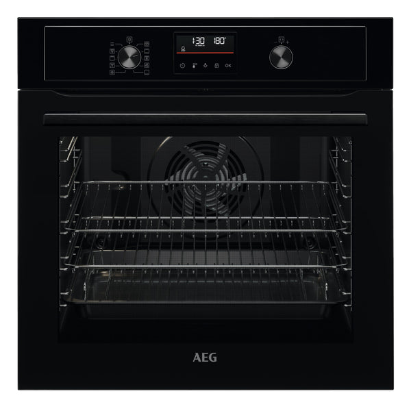 AEG 3000 Series Surroundcook Integrated Oven BEX335011B, 72L Multilevel Cooking, Turbo Grill, Defrost, Led Display, XL Baking Tray, Aqua Clean, Built-in Oven 590x560x550mm, Class A+++ Black