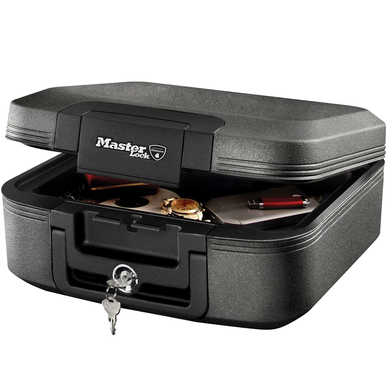 MASTER LOCK Certified Fireproof Safe Box with Key, 5L, 362 x 156 x 284 mm, Portable with carrying handle, Black, for home and professionals