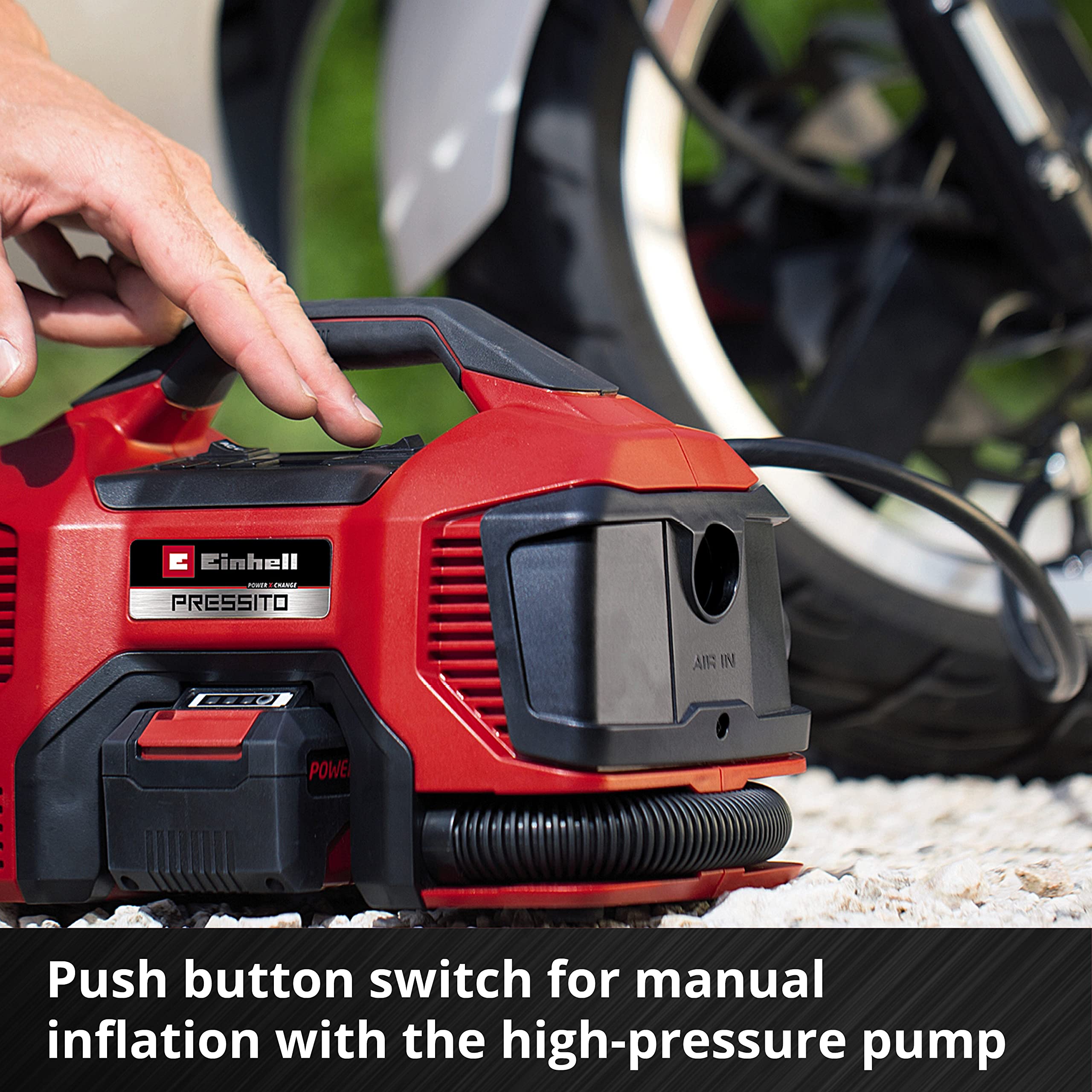 Einhell Power X-Change 18V Portable Air Compressor | High And Low-Pressure Electric Pump For Inflating Car And Bike Tyres, Air-Beds, Balls | PRESSITO 18/21 Solo - Battery and Charger Not Included