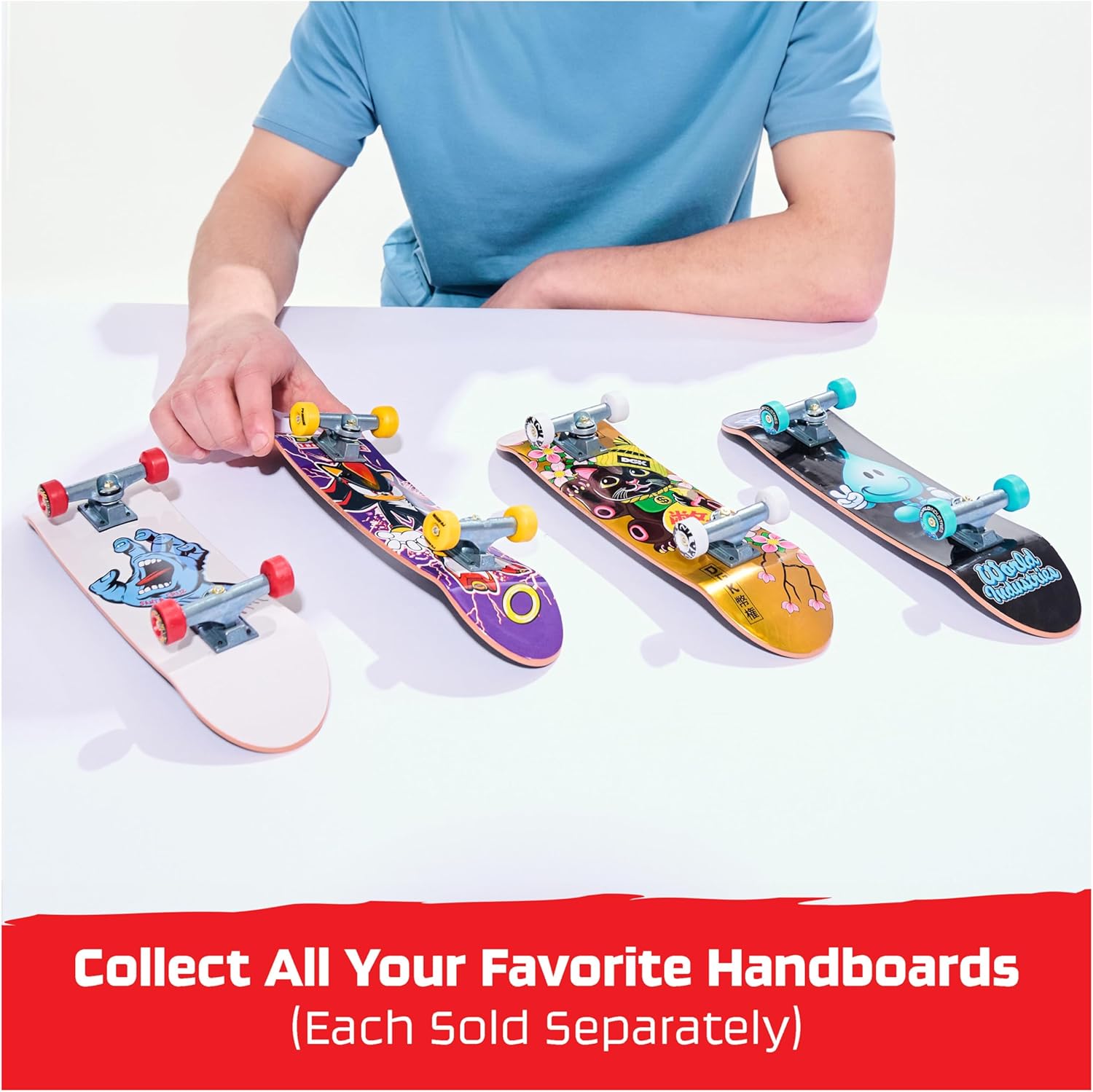 Tech Deck, Finesse X Sonic the Hedgehog Handboard; Authentic Mini Skateboards, Kids’ Toys for Boys and Girls, Ages 6 and up (Hands Use Only)