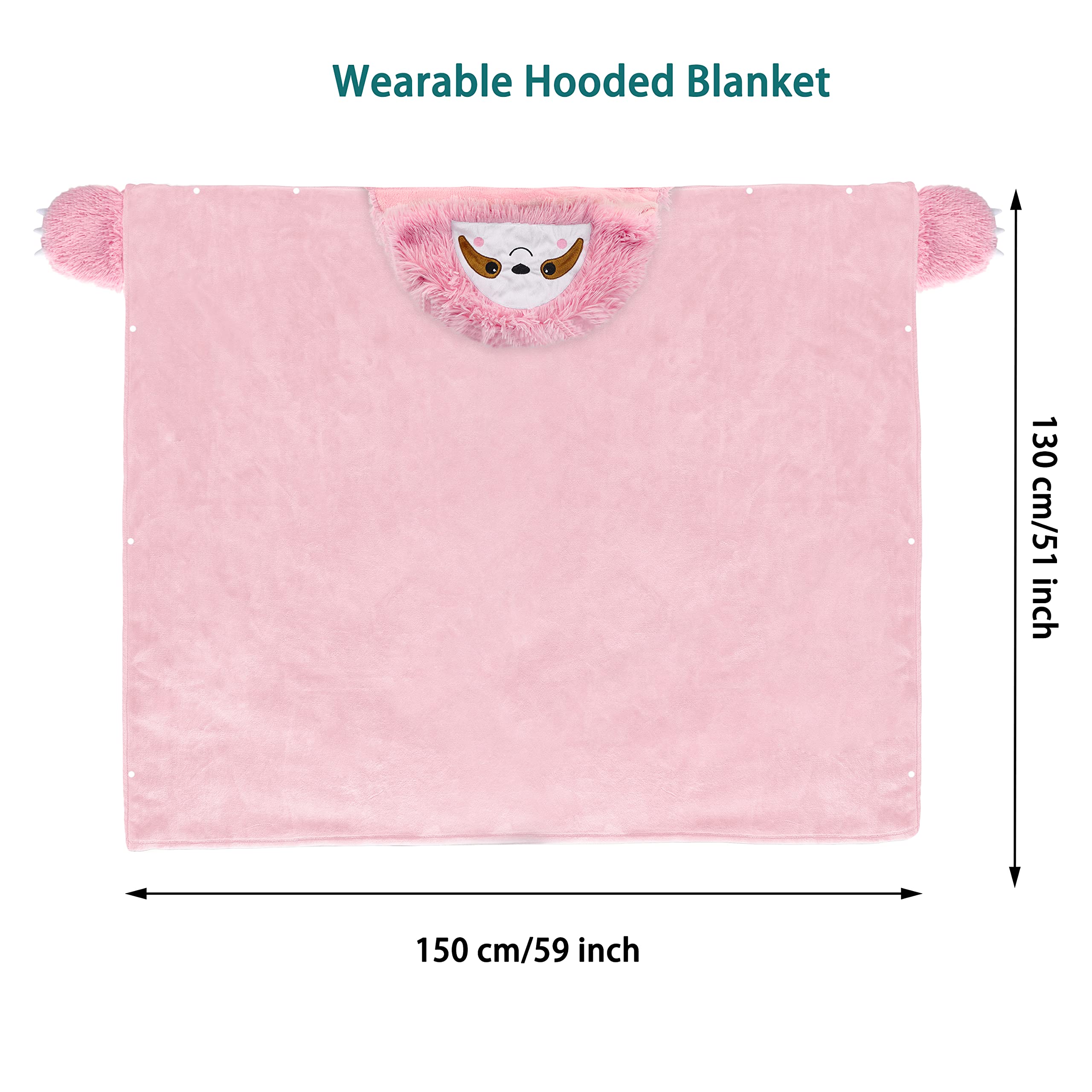 Shoppawhile Sloth Gifts for Women Wearable Hooded Blanket Soft Cute Warm Fluffy Sloth Hooded Blanket 59 * 51 inch