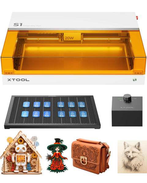 xTool S1 20W Engraving Machine with Riser Base & Honeycomb Working Sheet & Air Assit & RA2 Pro, Auto Focus, Enclosed Engraver and Cutter for Wood and Metal, Class I Safety CNC Machine