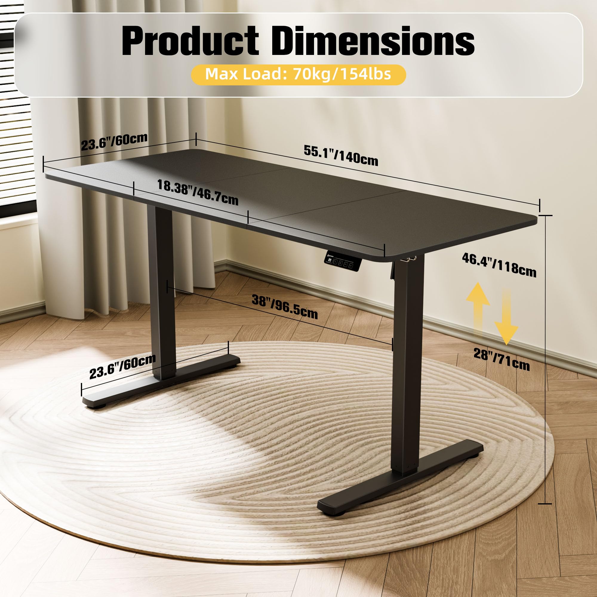 ERGOMAKER Electric Height Adjustable Standing Desk 80x60cm (31.5"x23.6"), Sit Stand Desk with Splicing Top for Home Office (Black Frame + Black Desktop)