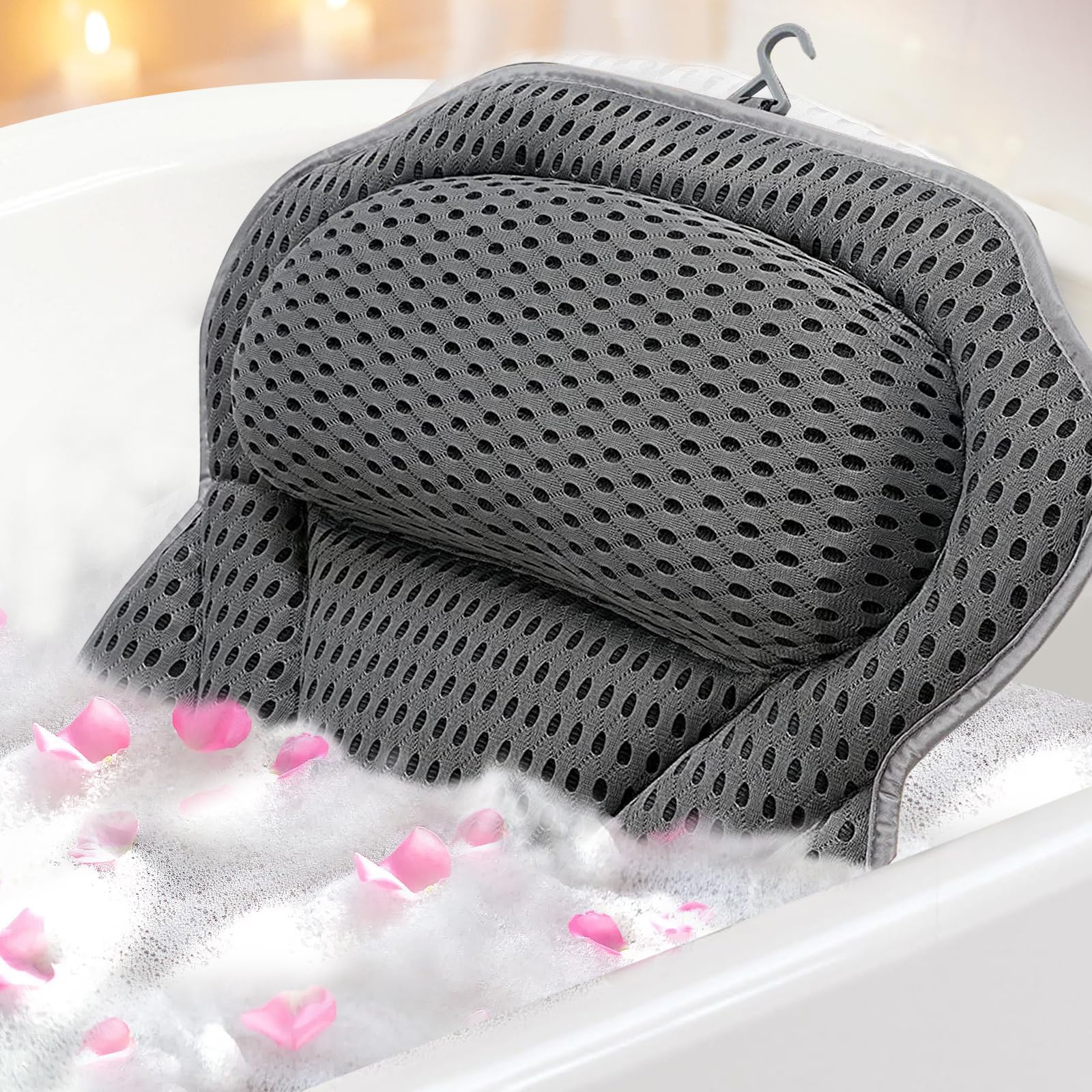 Bath Pillows for Head and Neck - 4D Technology Waterproof Bathtub Pillows Spa Cushion with Headrest, Bath Cushion Bath Accessories for Women and Men