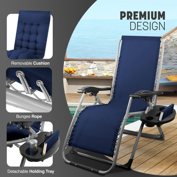 KEPLIN Square Tube Gravity Chair with Cushion – Extra-Wide 72cm Recliner, Adjustable Zero Gravity Lounger, Reinforced Frame, Supports 150kg, Premium Comfort for Indoor & Outdoor Relaxation – Black