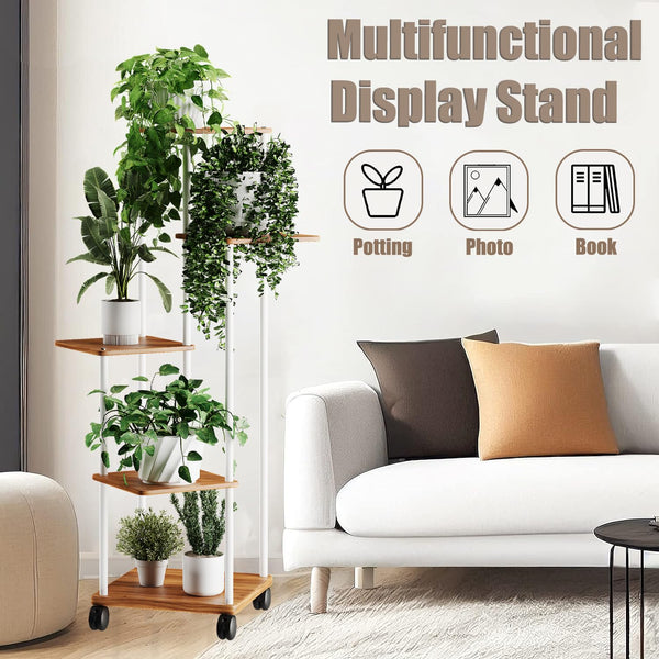 5 Tier Wooden Flower Shelf, Plant Shelf with Optional Wheels, Multi Tier Flower Stand, Plant Stand, Flower Bench, Flower Stairs, Plant Stairs,