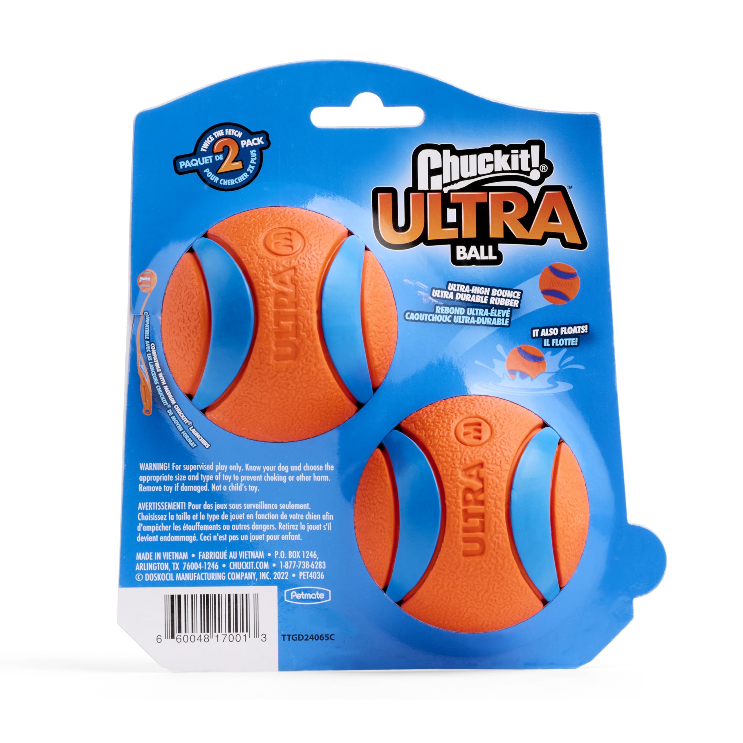 ChuckIt! Ultra Ball Dog Toy, Durable High Bounce Floating Rubber Dog Ball, Launcher Compatible Toy For Dogs, 2 Pack, Medium