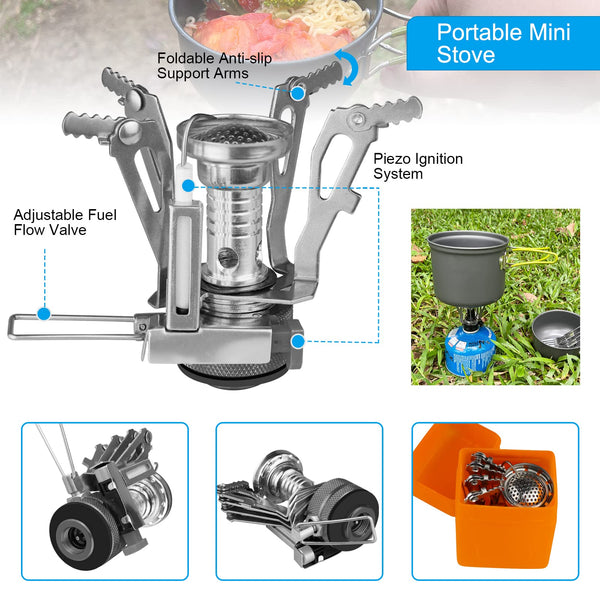 AUTOPkio Camping Cooking Set, Outdoor Camping Pans Pots and Stove - Non Stick Folding Cookware Kit for BBQ Picnic Hiking Backpacking Travel 1-2 Person Use