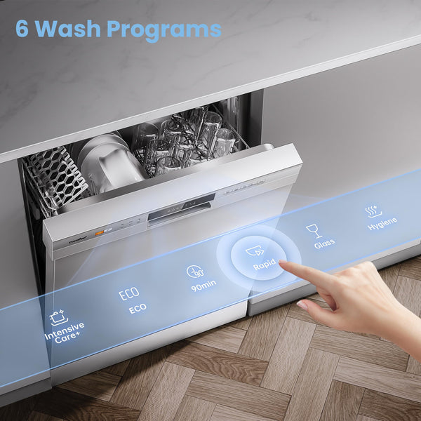 COMFEE' Freestanding Dishwasher CDWEF1034BW-UK 45cm Width, Slimline Dishwasher with 10 place settings, Quick Wash, Hygiene Wash, Delay Start, Half Load, Adjustable Basket - White