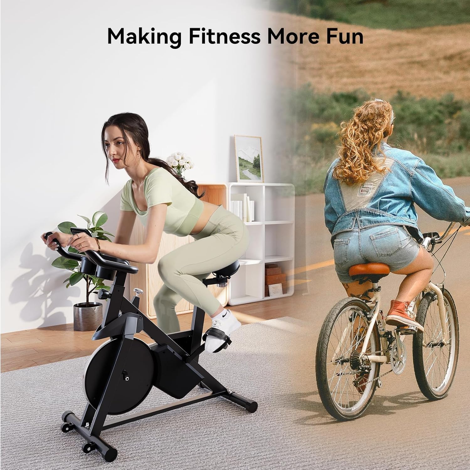 Lacuffy Exercise Bike Indoor Cycling Bike 136 kg Weight Capacity Magnetic Stationary Bike Fitness Spin Bike with LCD Display and APP for Home