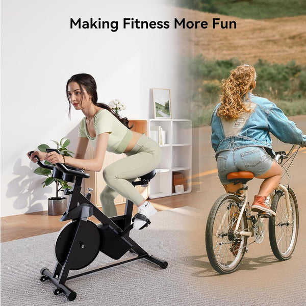 Lacuffy Exercise Bike Indoor Cycling Bike 136 kg Weight Capacity Magnetic Stationary Bike Fitness Spin Bike with LCD Display and APP for Home