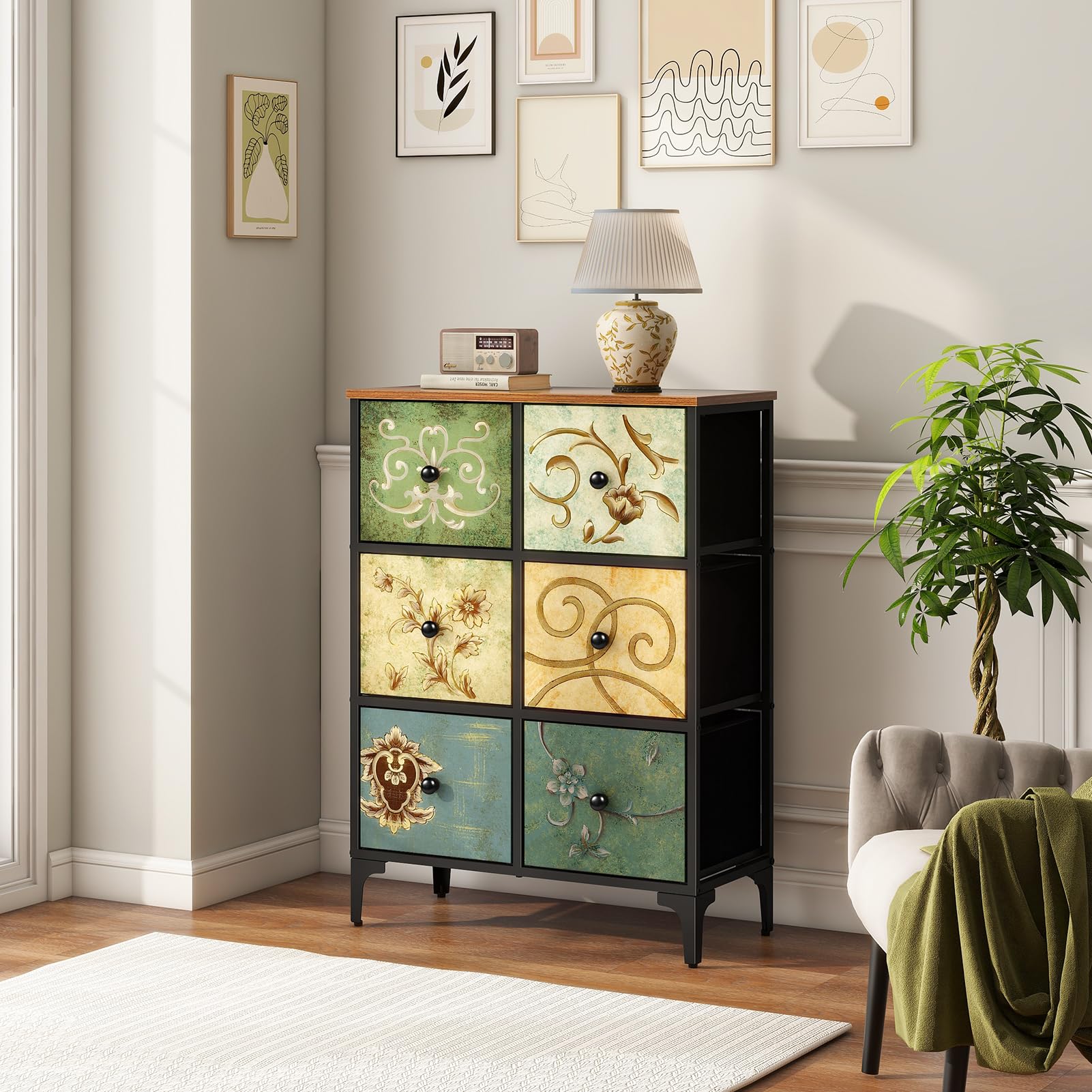 LYNCOHOME Chest of Drawers, 6 Drawer Fabric Bedroom Dresser Storage Drawrs, Storage Organizer Unit for Bedroom, Living Room, Entryway, Nursery