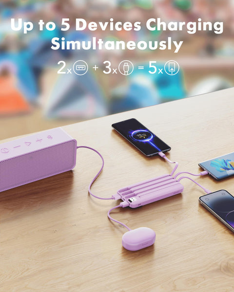 Charmast Power Bank 20000mAh with built-in Cables,Fast Charging 20W PD QC Quick Charge Portable Charger USB C compatiable with Smartphones Tablets and More