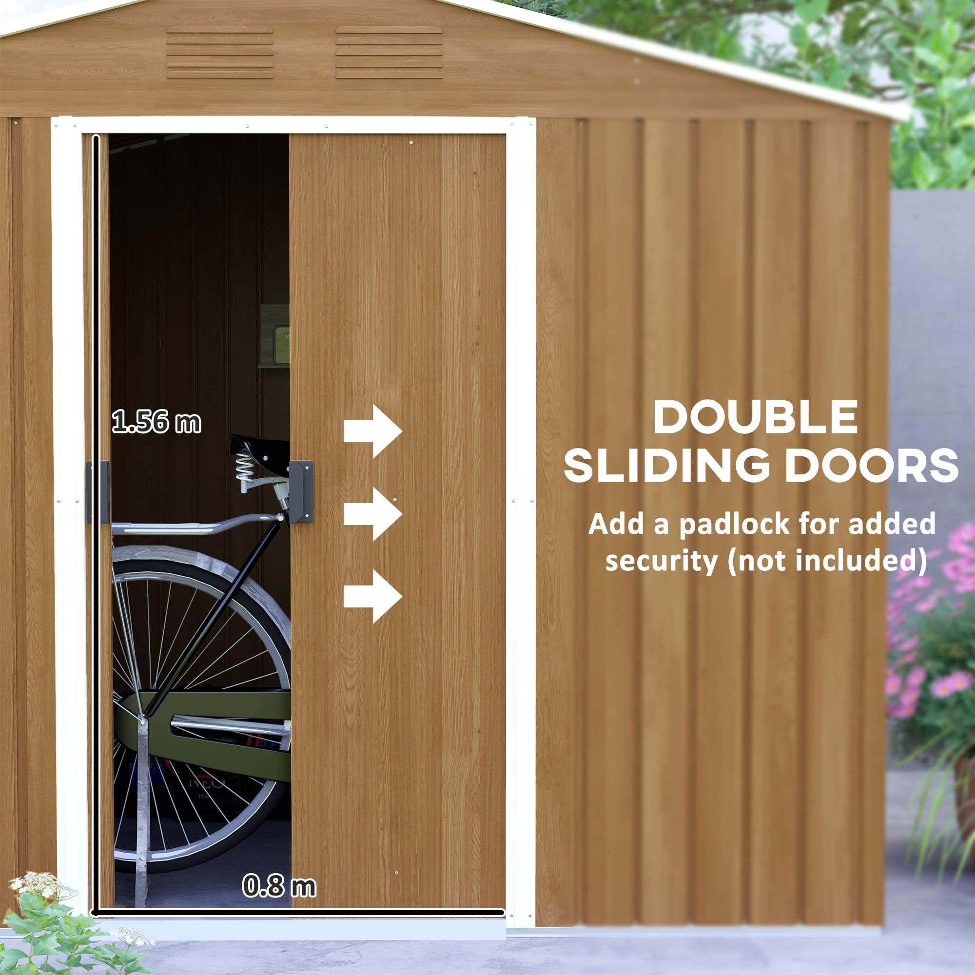 Outsunny 7.7 x 5.7ft Metal Garden Shed with Ventilation Slots and Sliding Doors, Galvanised Outdoor Tool Storage House, Grey