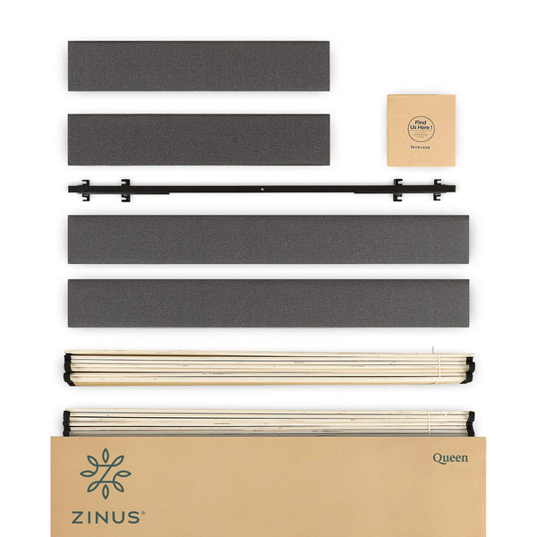 Zinus Curtis Super King Bed frame - Bed 180x200 cm - 35 cm Height - Upholstered Platform Bed frame with Wood slat support - Grey