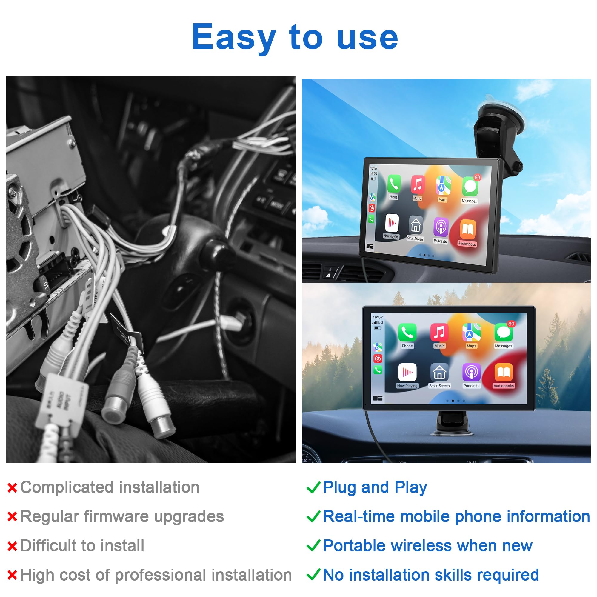 Car Stereo,9 Inch CarPlay Screen for Apple Car play & Android Auto,Portable Car Player Wireless Car Play Screen with Voice Control, Suitable for Most Vehicles (9 Inch +Camera)