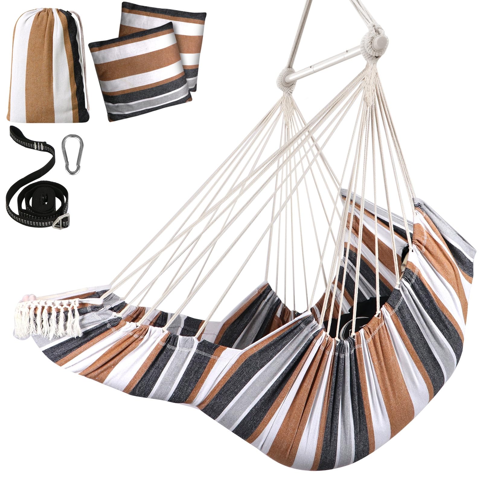 Chihee Hammock Chair Hanging Chair with Foot Rest 2 Cushions Max 550lbs Robust Metal Spreader Bar Collapsible Easy Storage Soft Cotton Swing Chair
