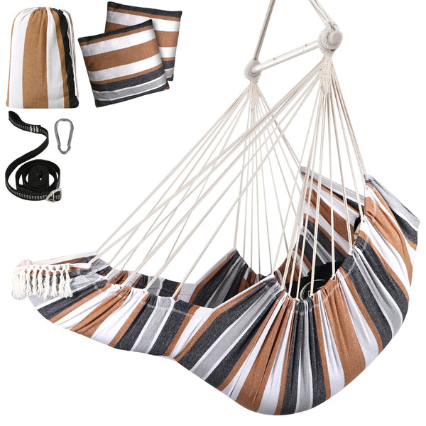 Chihee Hammock Chair Hanging Chair with Foot Rest 2 Cushions Max 550lbs Robust Metal Spreader Bar Collapsible Easy Storage Soft Cotton Swing Chair