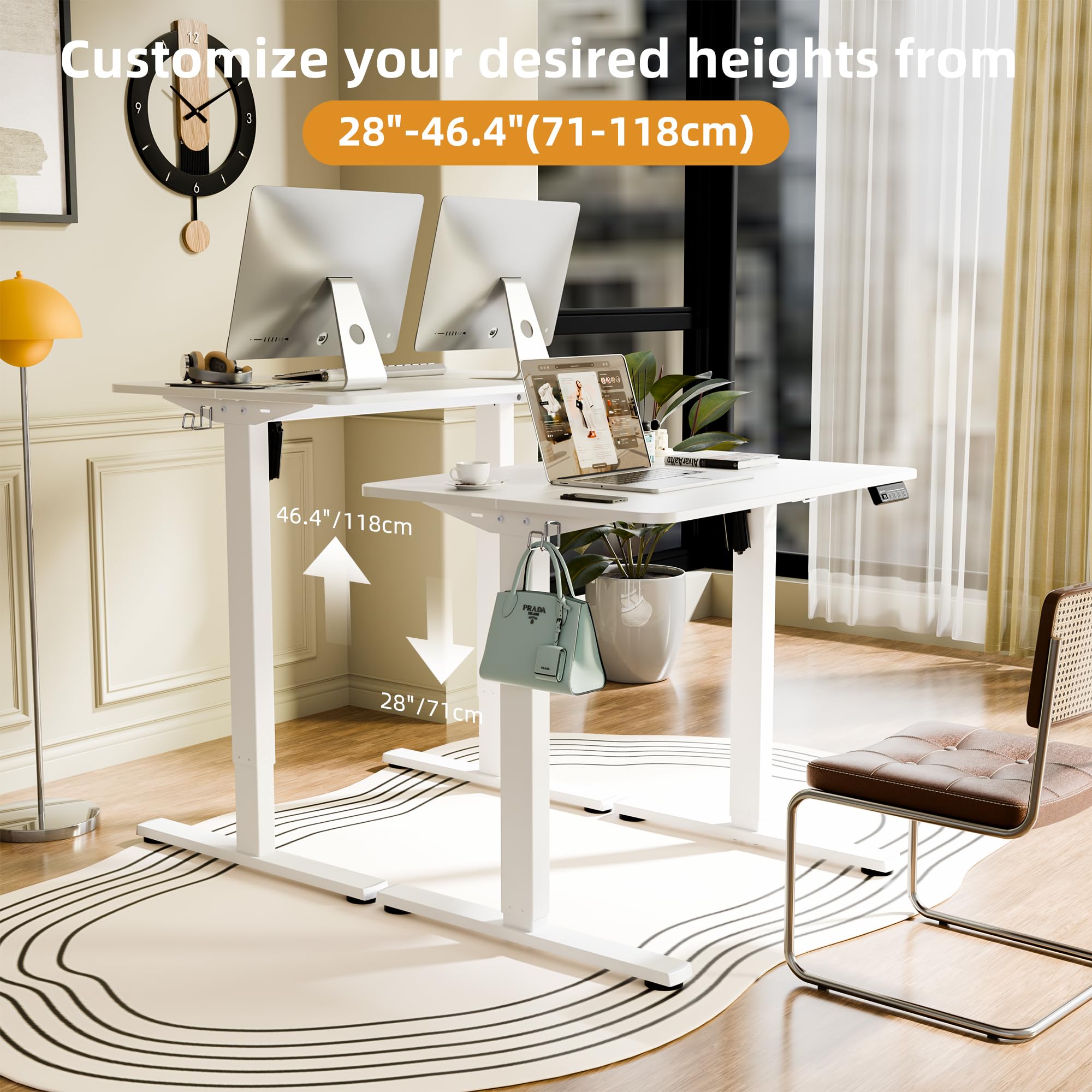 ERGOMAKER Electric Height Adjustable Standing Desk 80x60cm (31.5"x23.6"), Sit Stand Desk with Splicing Top for Home Office (Black Frame + Black Desktop)