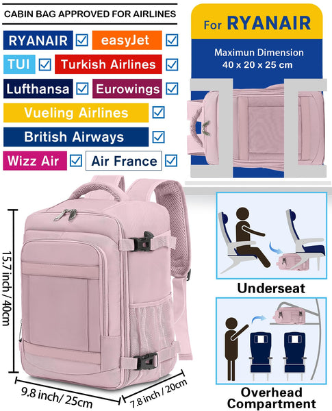 KLOSTAIN for Easyjet Cabin Bag 45x36x20 Travel Backpack Hand Luggage Carry-ons Bag Laptop Backpack Ruscksack for Airplanes Flight New Easyjet Underseat Cabin Bags Fit 14" Laptop Navy