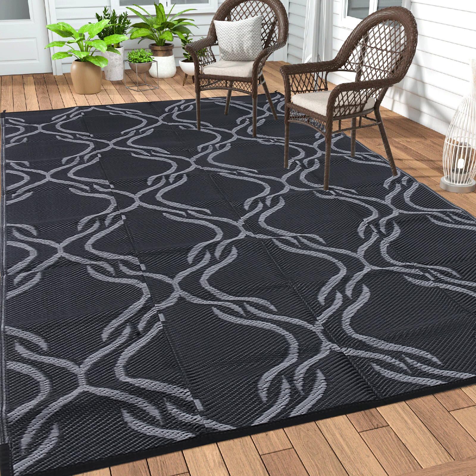 Enipate Outdoor Rugs for Garden Patios, 5x8ft Plastic Weatherproof Woven Picnic Blankets, Reversible & Easy Cleaning Deck Carpet Camping Mats