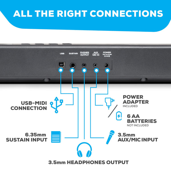 Alesis 88 Key Keyboard Piano with 480 Sounds, Speakers, USB MIDI, Sheet Music Tablet Rest, Power Adapter and Piano Lessons for Beginners