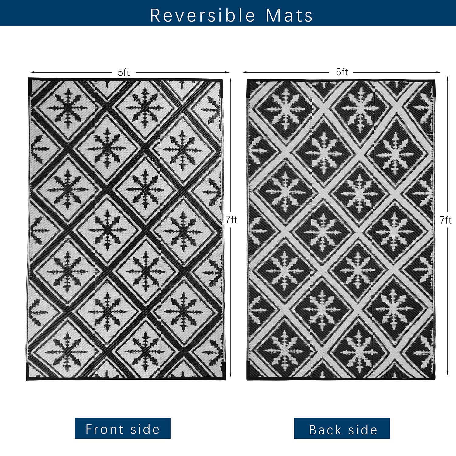 Enipate Outdoor Rugs for Garden Patios, 5x8ft Plastic Weatherproof Woven Picnic Blankets, Reversible & Easy Cleaning Deck Carpet Camping Mats