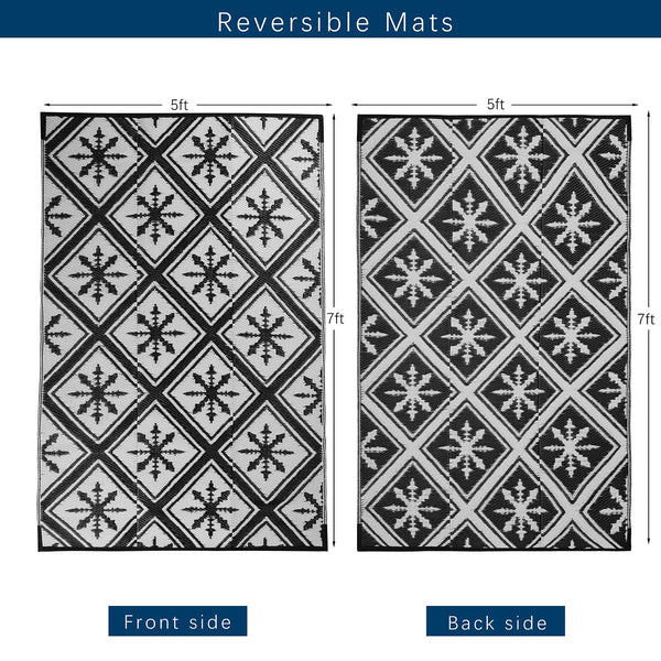 Enipate Outdoor Rugs for Garden Patios, 5x8ft Plastic Weatherproof Woven Picnic Blankets, Reversible & Easy Cleaning Deck Carpet Camping Mats