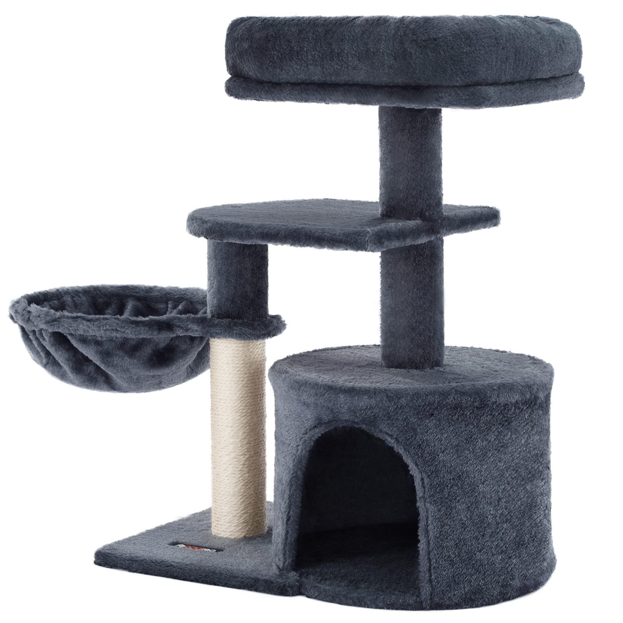 FEANDREA Cat Tree, Small Cat Tower, Kitten Scratching Post, Smoky Grey PCT59G