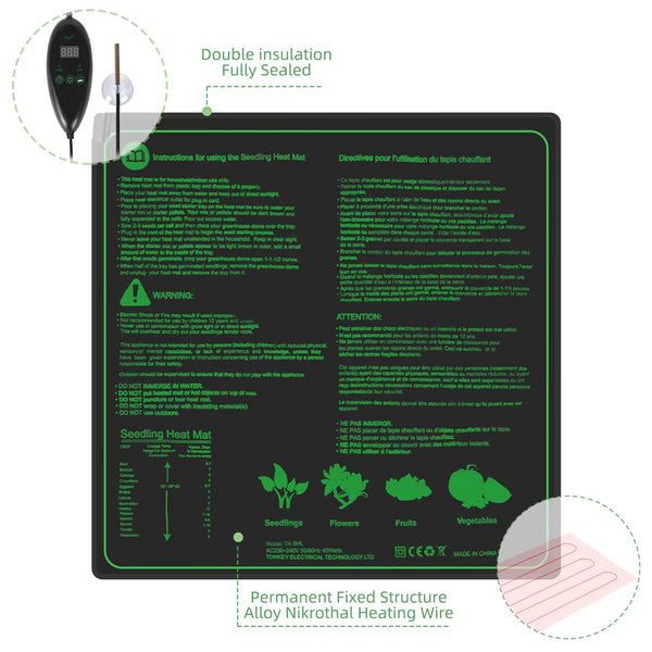 Hyindoor Seedling Heat Mat with Digital Thermostat Combo Set for Seed Germination, Reptiles, Brewing and Incubation Greenhouse, Heating Pad 20.75"x