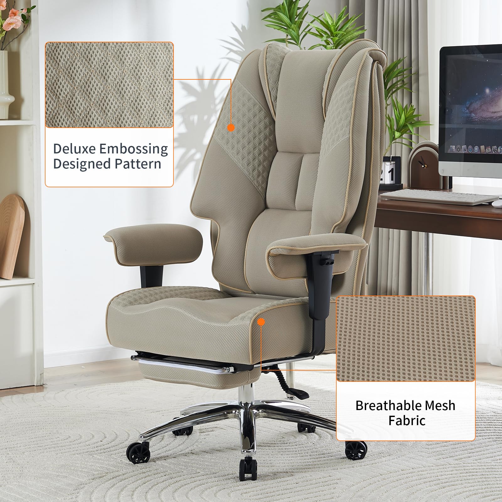 EXCEBET Ergonomic Office Chair – High Back PU Leather Executive Desk Chair with Adjustable Armrests, Swivel Computer Chair for Home/Office, Heavy Duty Support up to 400 lbs