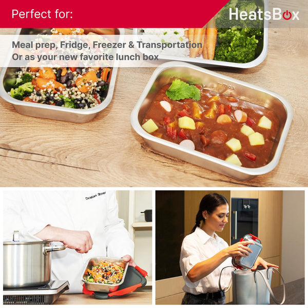 Faitron Inner Dish Set of 2, leak-proof stainless steel bowls with divider (925 ml), transport lid, temperature-stable up to 200 C, suitable for