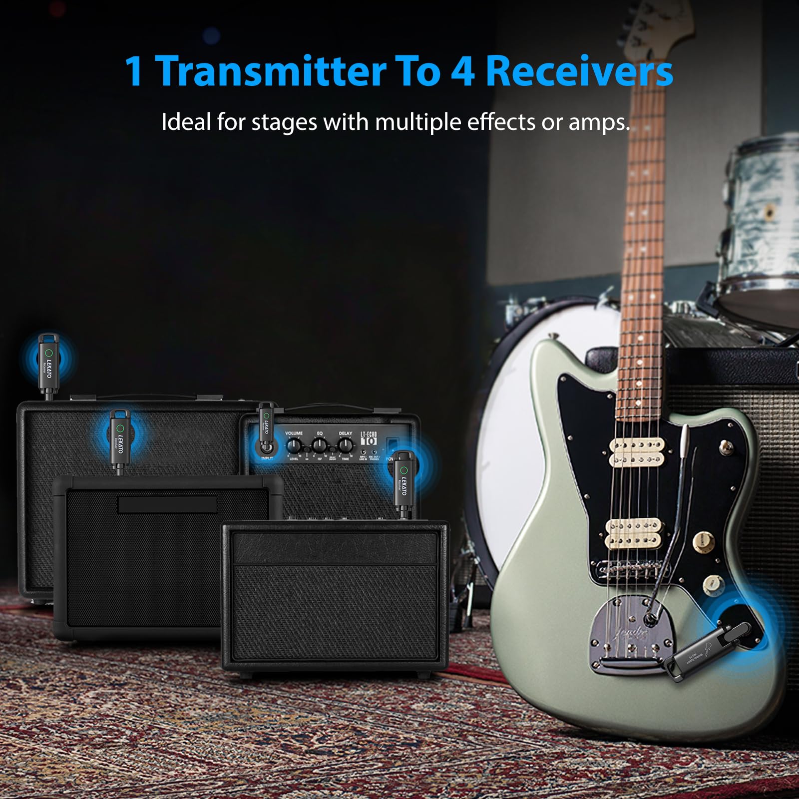 Wireless Guitar System,LEKATO Wireless Guitar Transmitter Receiver with 70 Channels,<3ms Low Latency Rechargeable Digital Audio Guitar Cable Cordless Bass Jack Lead for Electric Guitars,Bass,KeyBoard