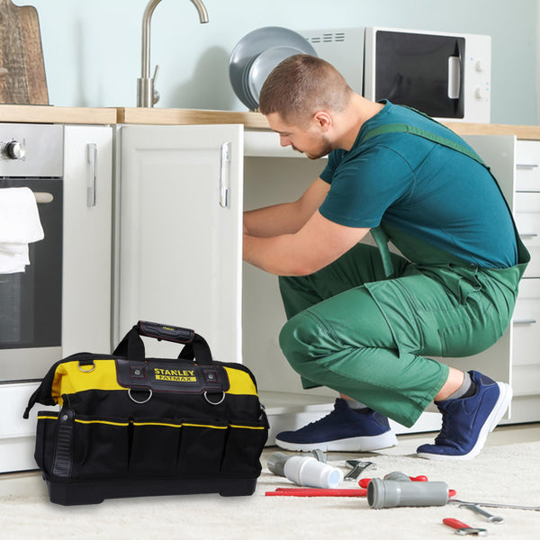 STANLEY FATMAX Technician Tool Bag, 18" Heavy Duty, Hard Waterproof Base, Multiple Pockets, Shoulder Strap, 1-93-950