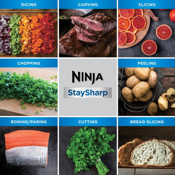 Ninja Foodi StaySharp Knife Block with Integrated Sharpener, 5-Piece Knife Set includes Chef, Bread, Slicing, Utility, Paring Knives, Stainless Steel K32005UK, Black