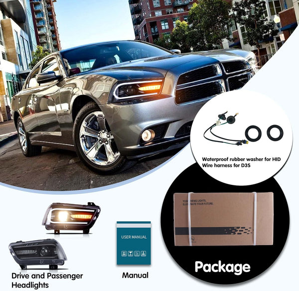 VLAND 2011-2014 Dodge Charger LED Headlights with Dual Beam Sequential Turn Signals (Not Fit Dodge Charger SE 2012)