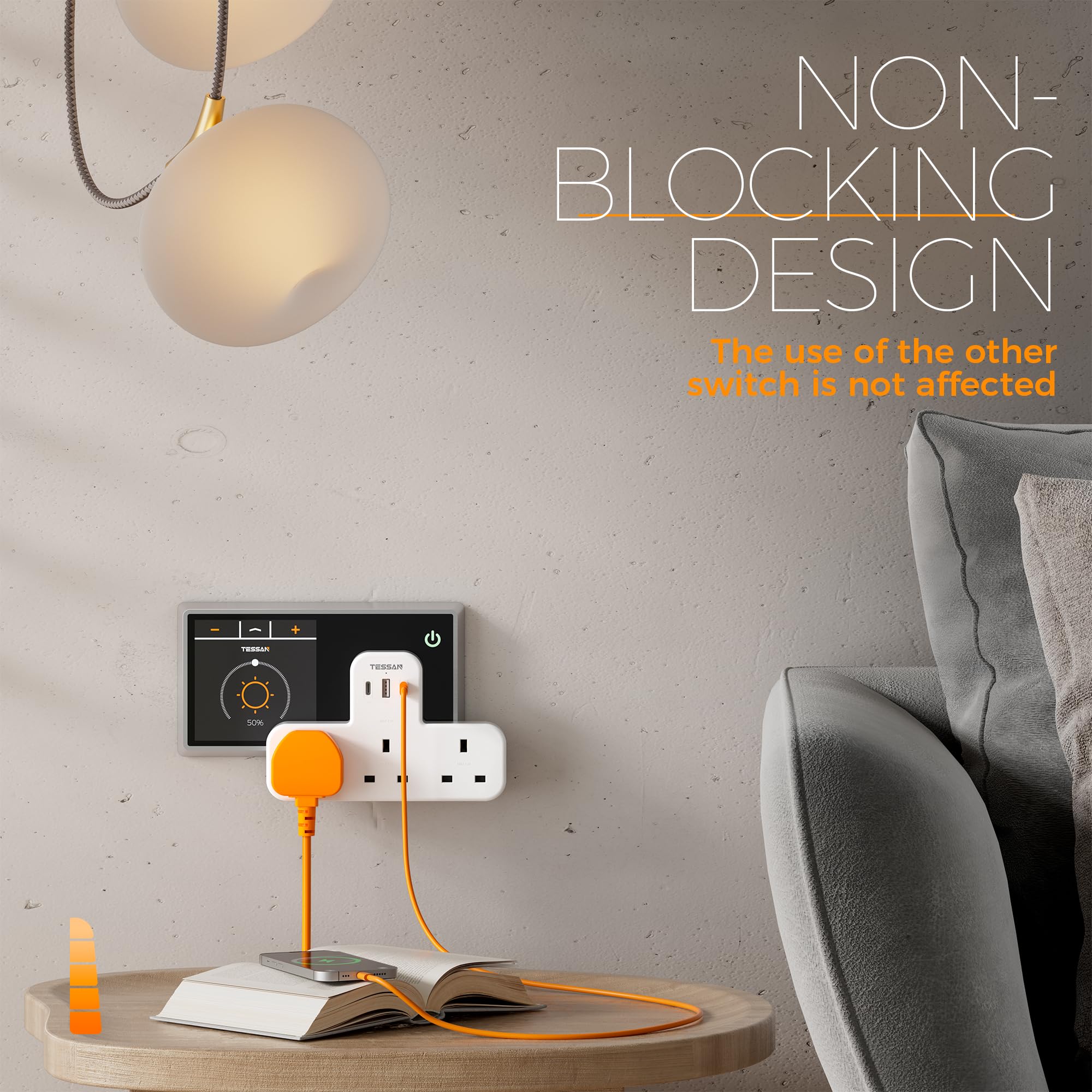 Plug Adapter, TESSAN Plug Extension Socket with 3 USB, 3 Way UK Multi Outlets Extender, Wall Charger for School Home, Kitchen, Office, School Supplies