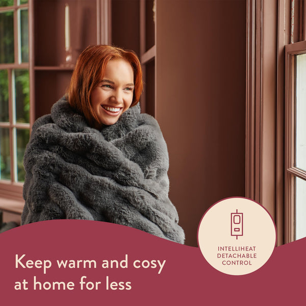 Dreamland Hygge Days Electric Blanket – Heated throw - Zebra, Luxury Faux Fur, 5-minute Fast heat up, 6 temperature settings, 1/3/9-hour auto timer, Electric throw, Machine Washable, 160x120cm