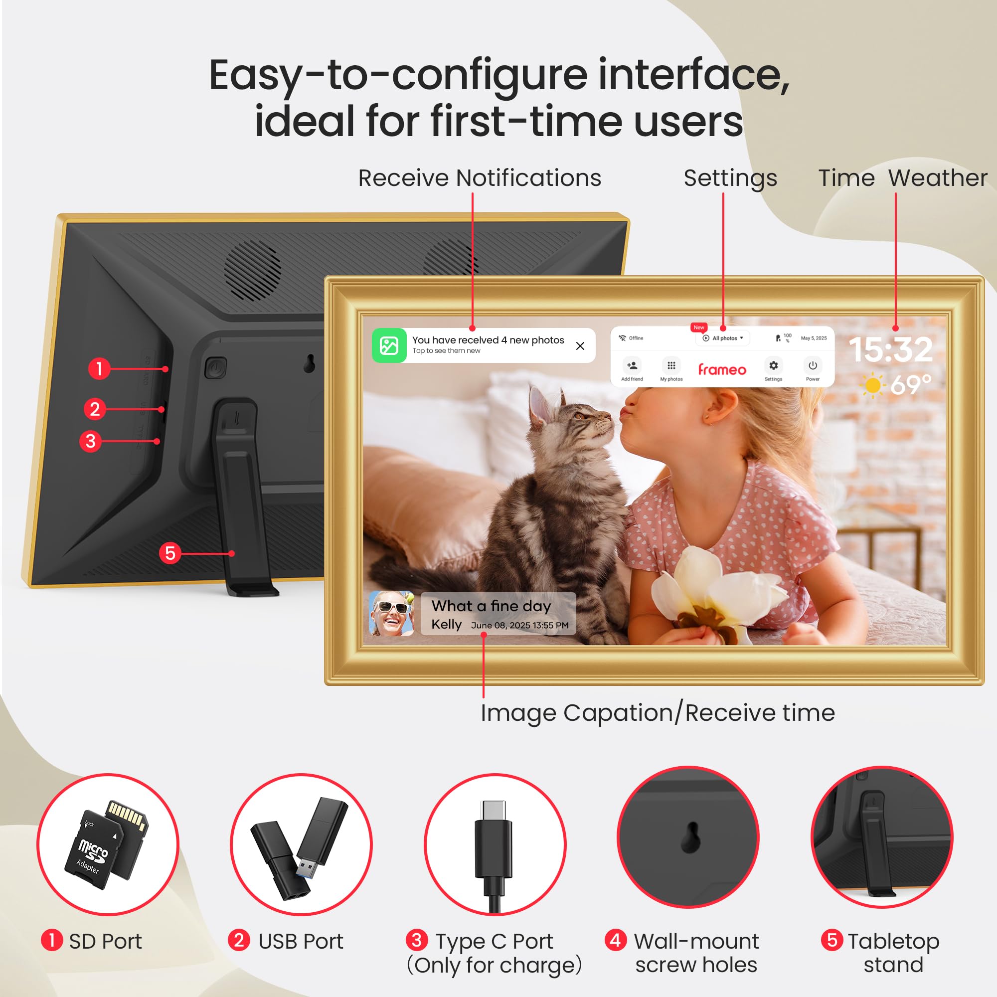 Frameo WiFi Digital Photo Frame 10.1 Inch - 1280x800 HD IPS Touch Screen Picture Frame Electronic, 32GB Memory, Auto Rotate, Wall Mountable, Digital PictureFrame for Sharing Photos and Videos