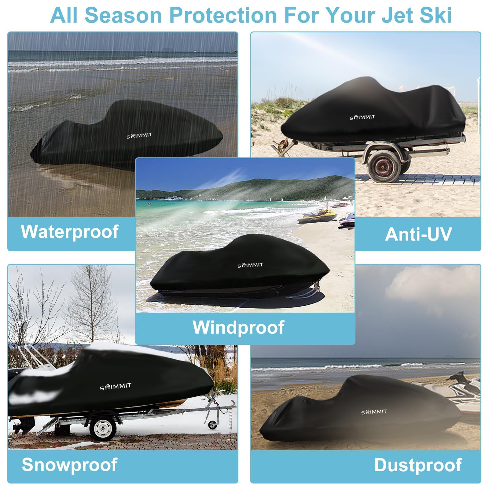 Jet Ski Cover 3 Seater,Upgraded Heavy Duty 420D Jetski Covers Waterproof with 2 Air Vent Marine Grade UV Resistant Fits Seadoo,Kawasaki,Waverunner