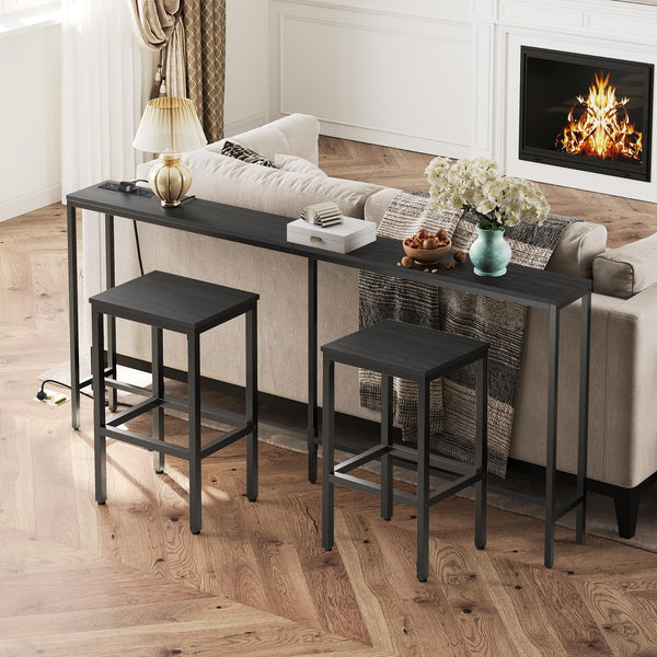 MAHANCRIS Console Table with Power Outlet, 180 CM Narrow Sofa Table, Industrial Entryway Table with USB Ports, Behind Couch Table for Entryway,