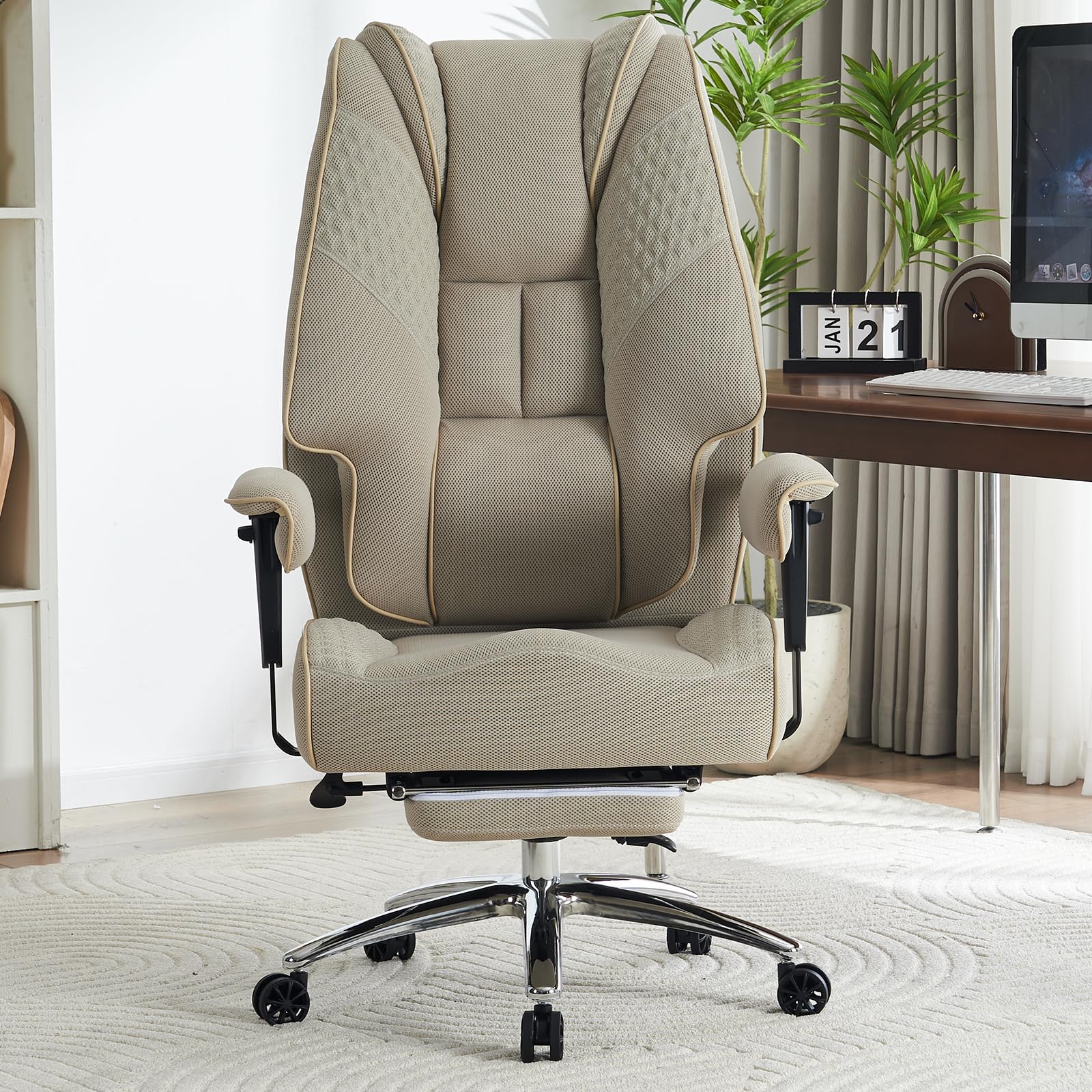 EXCEBET Ergonomic Office Chair – High Back PU Leather Executive Desk Chair with Adjustable Armrests, Swivel Computer Chair for Home/Office, Heavy Duty Support up to 400 lbs