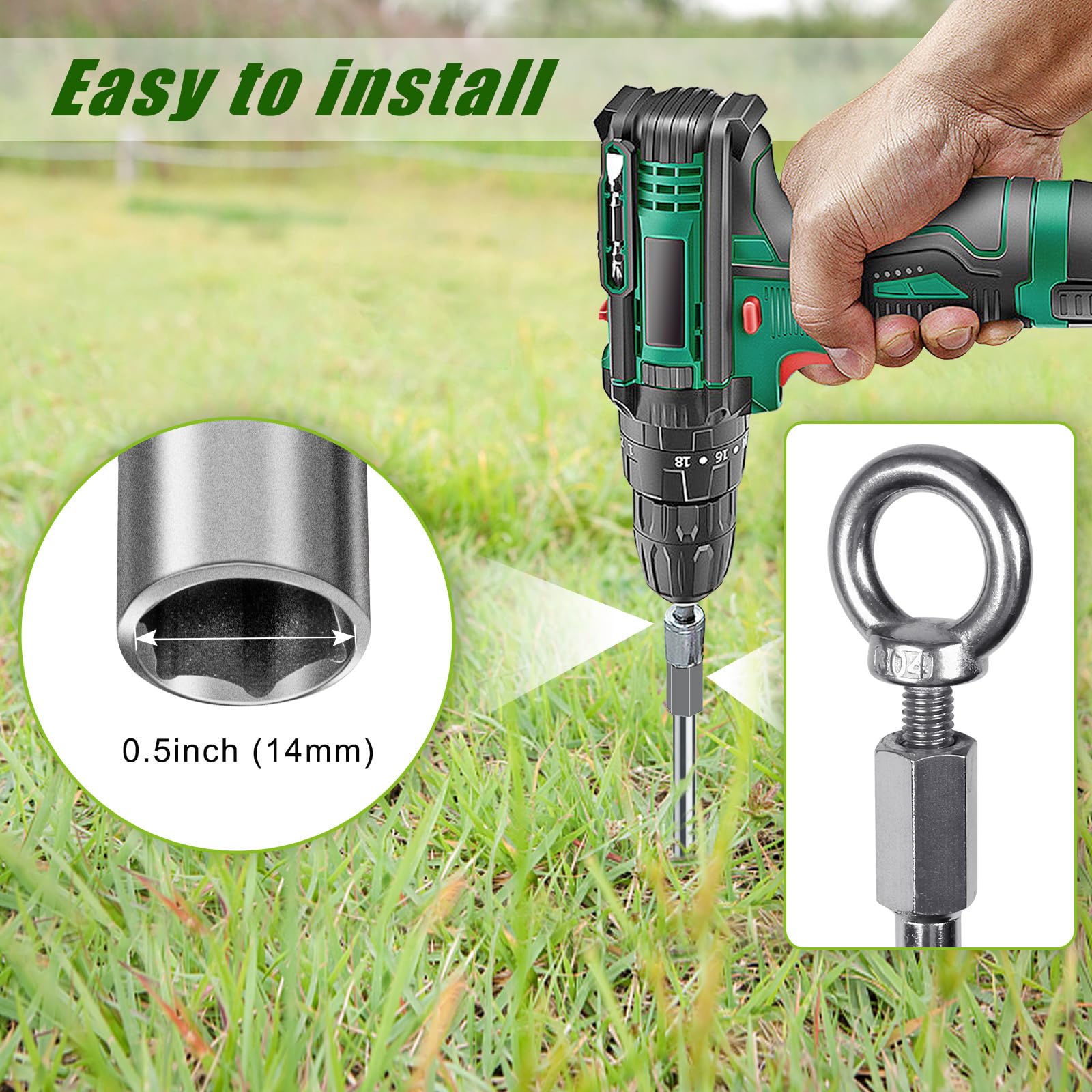 Insaga Tent Peg, 76cm Heavy Duty Ground Anchor Large Metal Earth Stake Spiral Blade Screw in Trampolines Spike for Swing Set/Camping/Shed/Dog/Carport