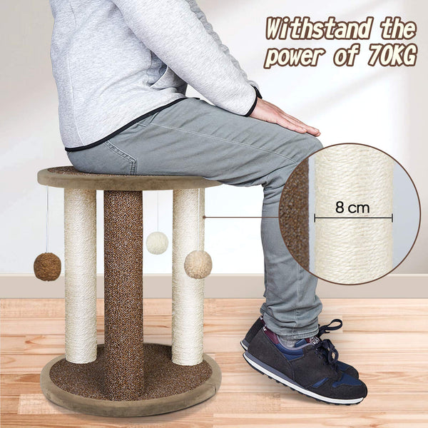 Aibuddy Cat Scratching Post, Scratching Tower with 3 Scratcher Posts?Carpeted Base Play Area and Perch (Cat Interactive Toys, Dangling Ball,East to