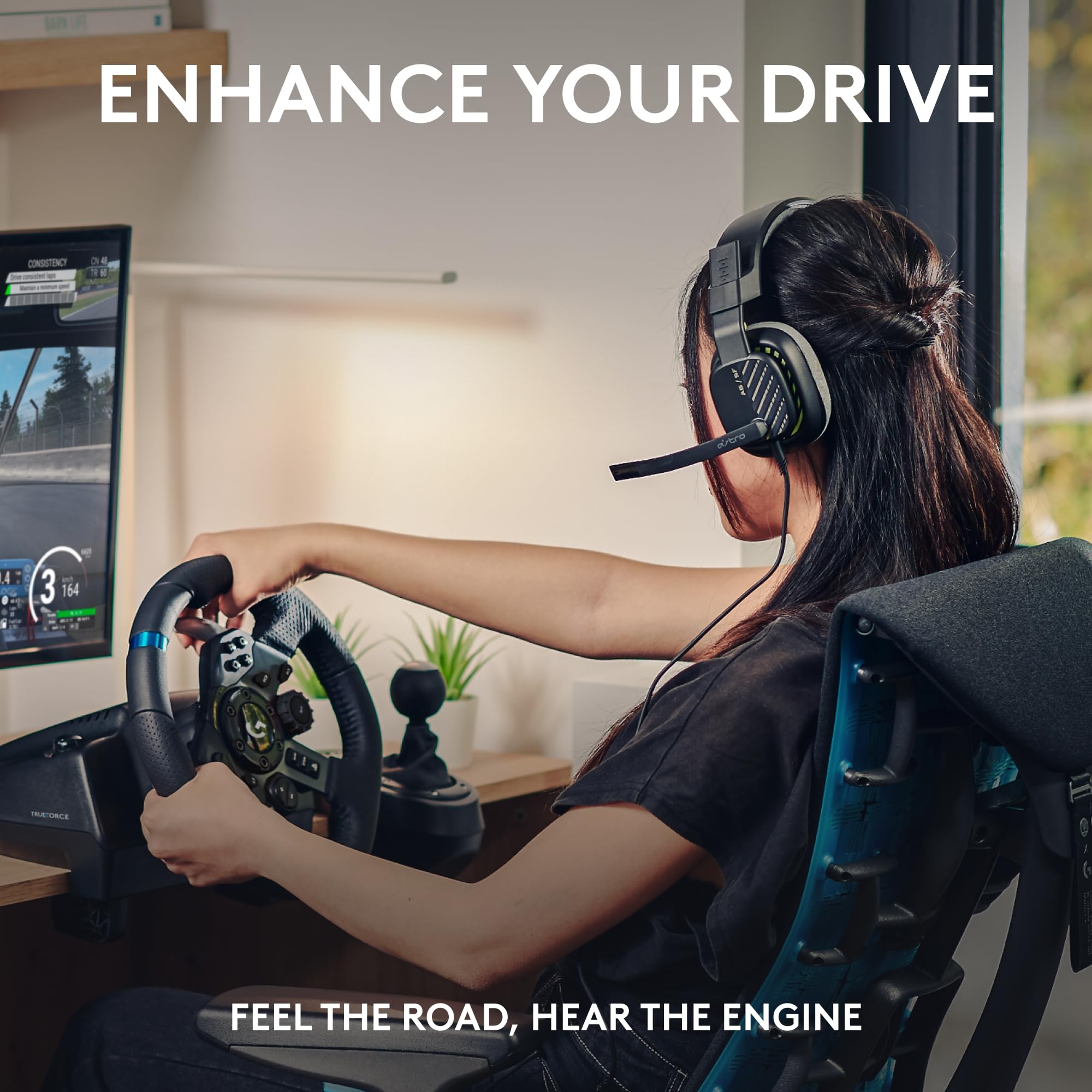 Logitech G G923 Racing Wheel and Pedals, TRUEFORCE up to 1000 Hz Force Feedback, Responsive Driving Design, Dual Clutch Launch Control, Genuine Leather Wheel Cover, for PS5, PS4, PC, Mac - Black