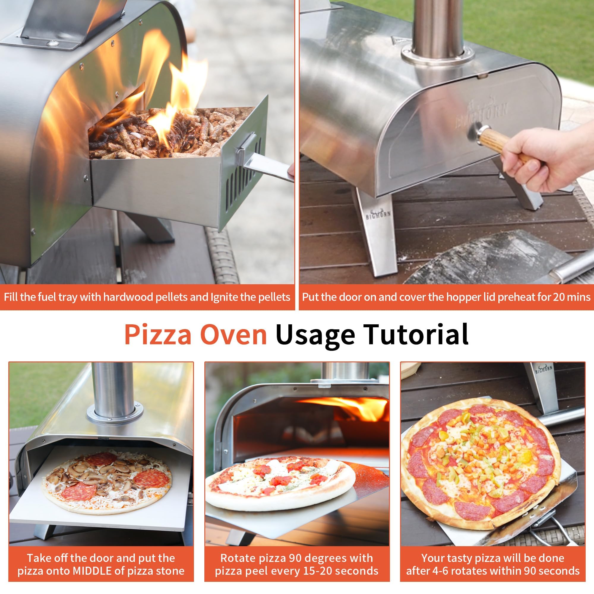 BIG HORN OUTDOORS Pizza Ovens Wood Pellet 12” Pizza Oven Cooking Pizza Maker Portable Pizza Grill (Black)