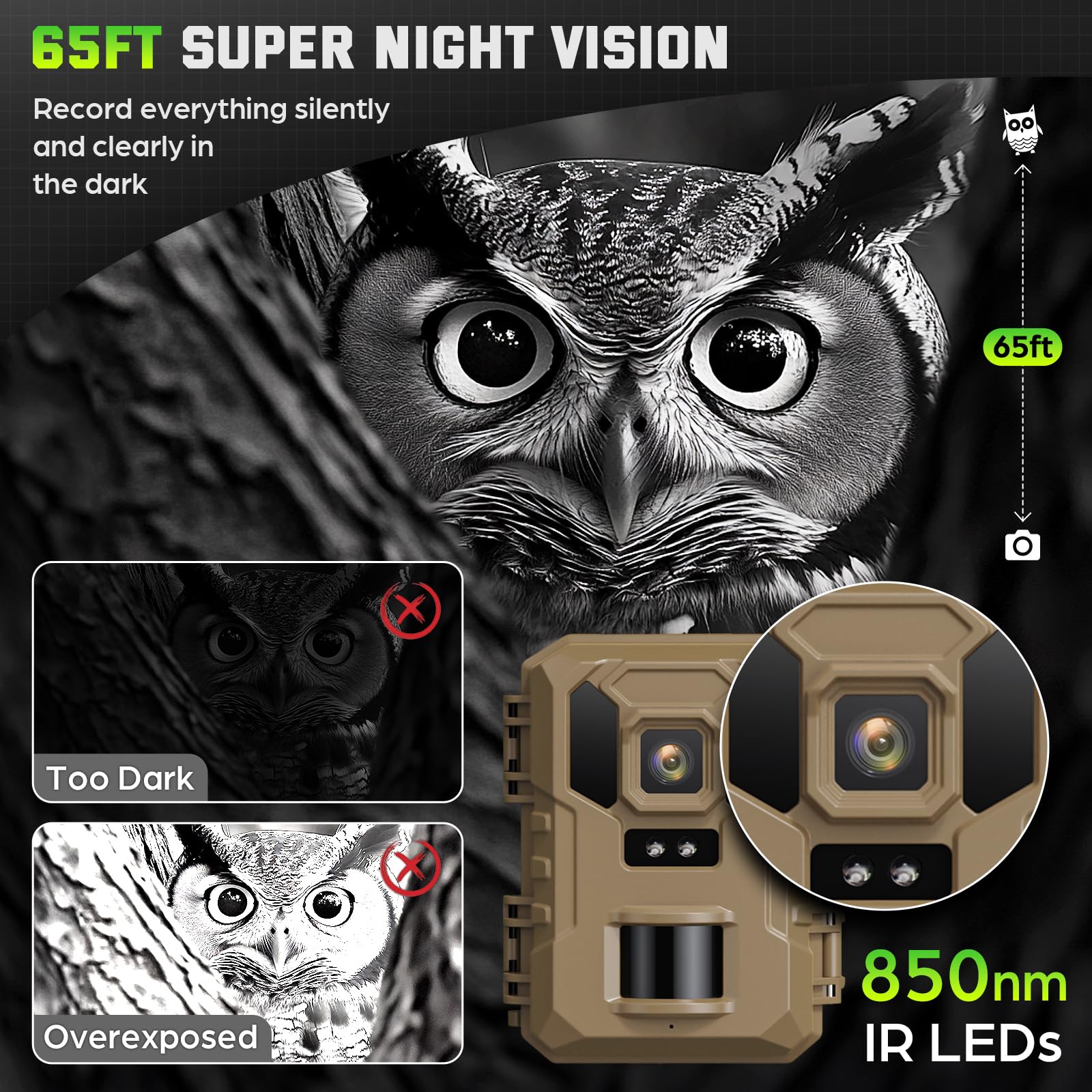 Wildlife Camera - 4K 64MP WiFi Trail Cameras With Night Vision Motion Activated Waterproof IP66 with 32GB SD Card, Garden Camera Solar Power, Built-in Rechargeable Battery, 0.2s Trigger