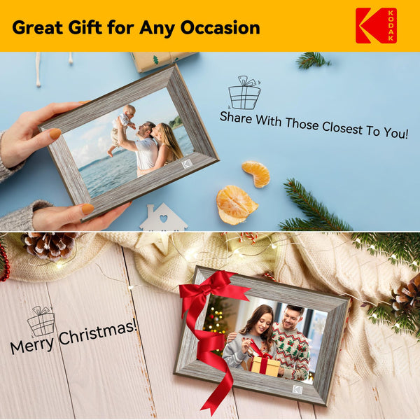 KODAK Digital Photo Frame WiFi Digital Picture Frame 10.1 Inches, FHD 1920*1200 IPS Touchscreen, Wooden Smart Electronic Frame with 32GB Memory, Easy to Share Photo, Video via APP with Your Loved Ones