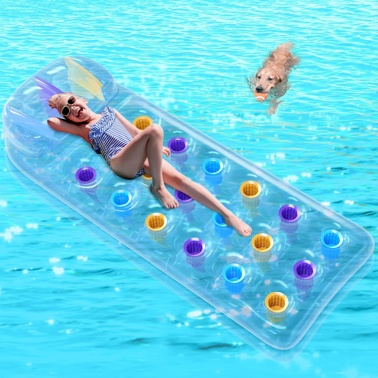 Lilo Pool Inflatables - Gontence Portable Pool Inflatable - Inflatable Pool Floats For Kids Adults - Pool Lounger with Cup Holder - Pool Float Pool Hammock Water Hammock, Blue (HW721)